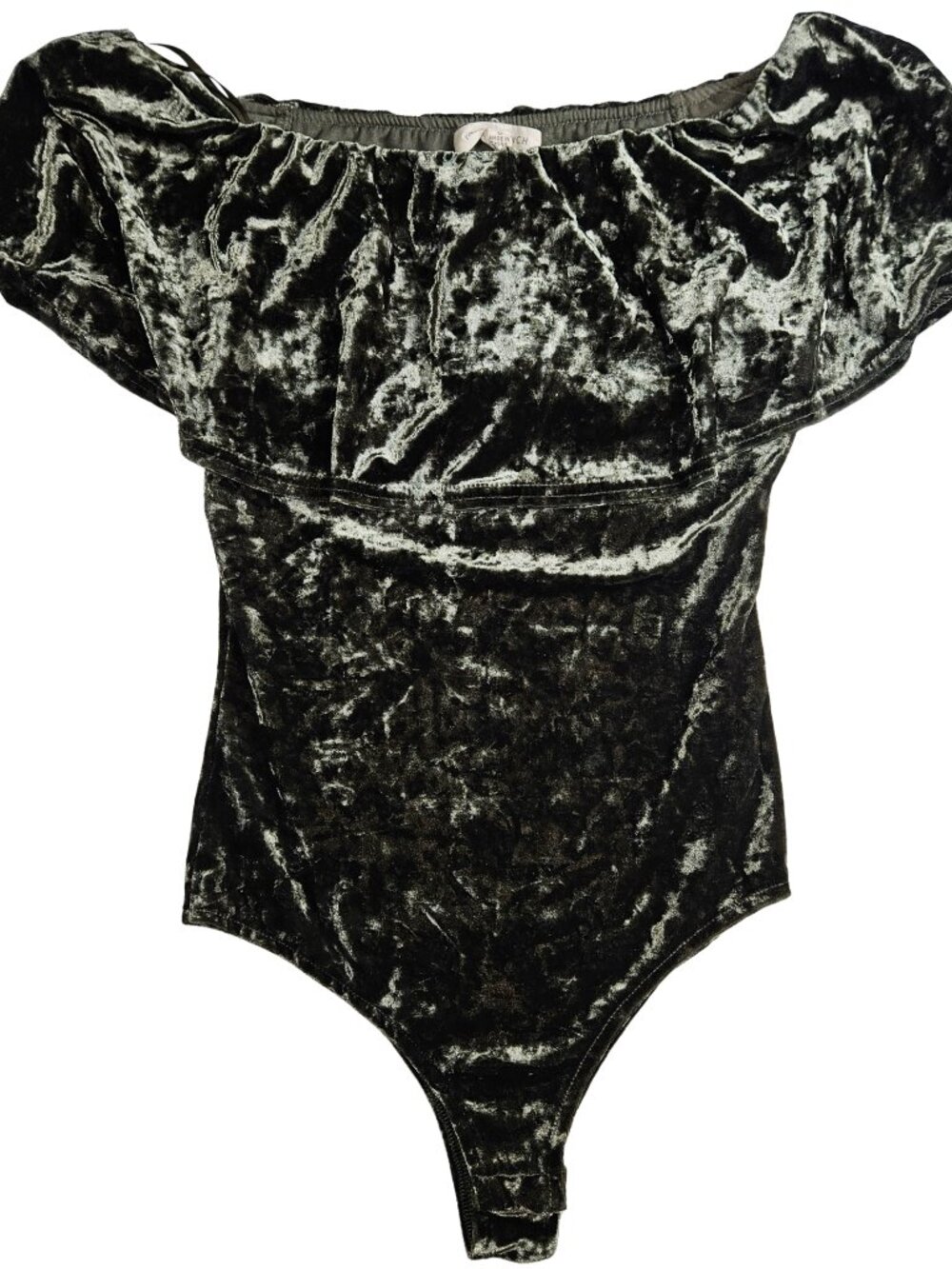 Honey Punch Green Crushed Velvet Off Shoulder Snap Bottom Bodysuit S